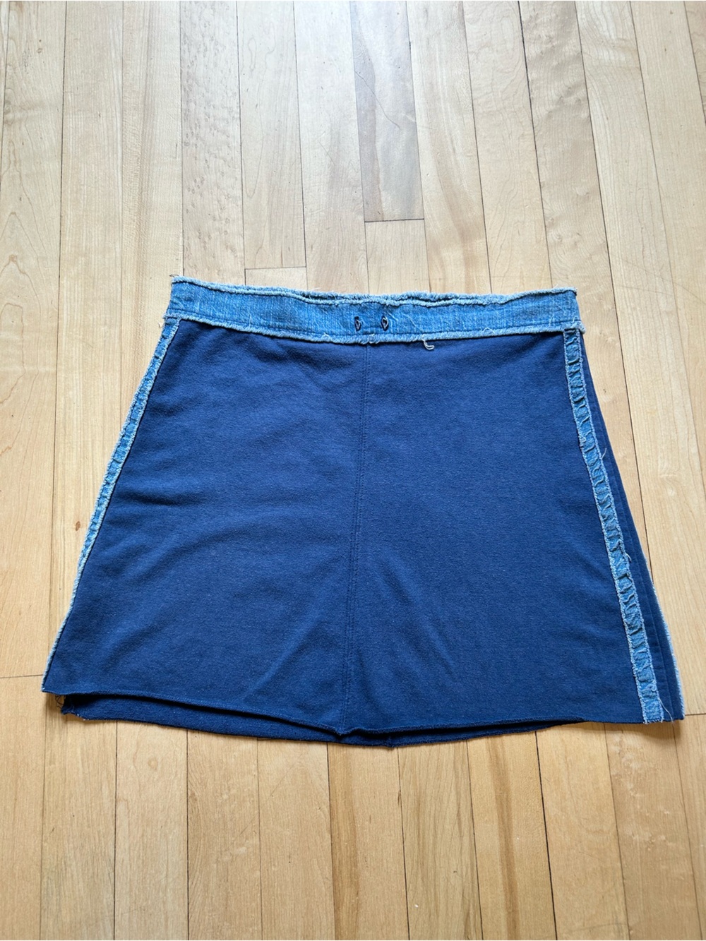 Navy Blue Denim-Trim Skirt